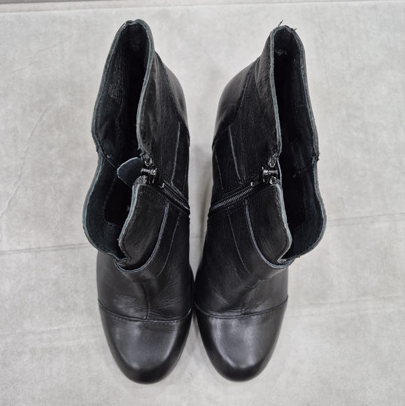 Born ankle boots women's 7 black leather block heel cap toe side zip - Picture 2 of 14